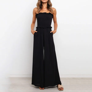 Fashion Wide Leg Casual Wrap Chest Jumpsuit
