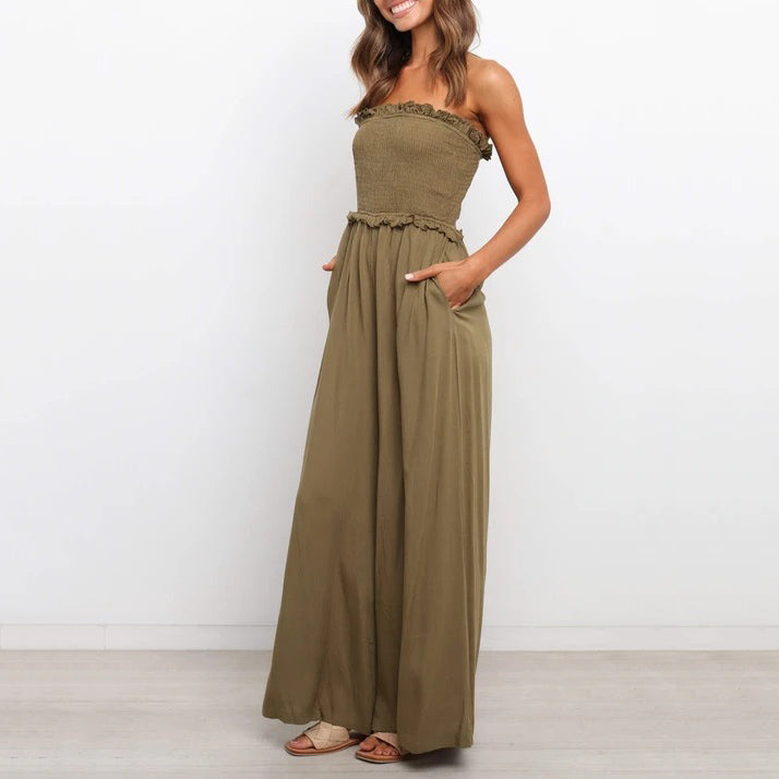 Fashion Wide Leg Casual Wrap Chest Jumpsuit