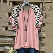 Load image into Gallery viewer, Leopard Printed Ruffle Short Sleeve Stitching Tops
