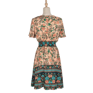 Bohemian Style Floarl Printed High Waist Dress