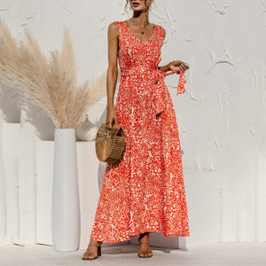 Leopard Print V Neck Lace Maxi Dress