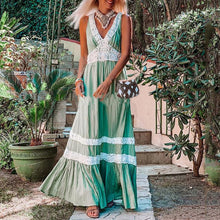 Load image into Gallery viewer, Deep V Lace Holiday Maxi Dress
