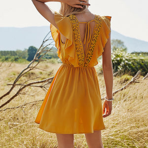 Solid Color Stitching High Waist Dress