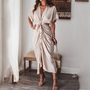 Elegant Commuter Solid Color V-Neck Maxi Dress
