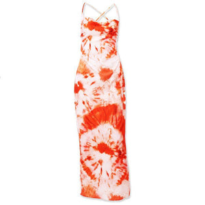 Sexy Tie Dye Backless Slim Dress