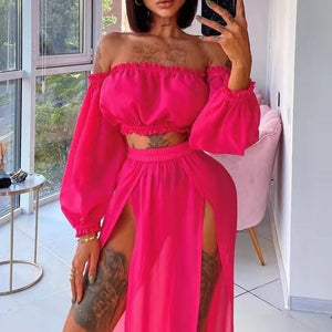 Vacation Solid Color Beach Two Piece Dress