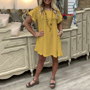 Solid Color Short Sleeve Shirt Mini Dress