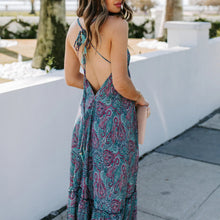Load image into Gallery viewer, V Neck Sling Printed Holiday Maxi Dress
