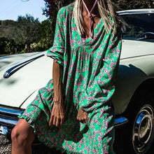 Load image into Gallery viewer, Long Sleeve V Neck Floarl Printed Loose Dress
