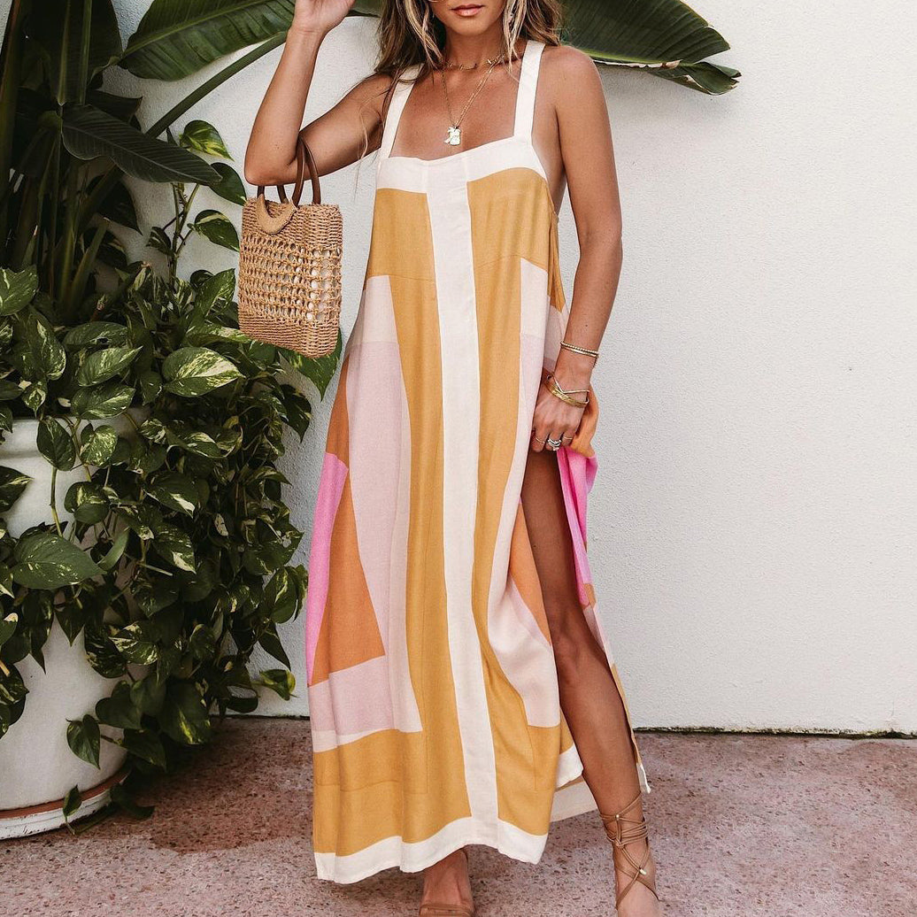 Striped One Collar Maxi Dress