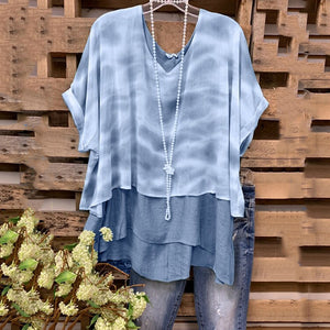 Tie Dye Stitching Short Sleeve T-shirt Tops