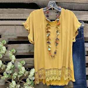 Solid Color Lace Stitching Short Sleeve Tops