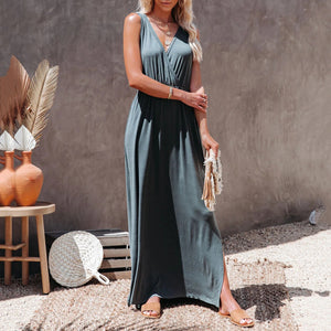 V Neck Halter Waist Casual Maxi Dress