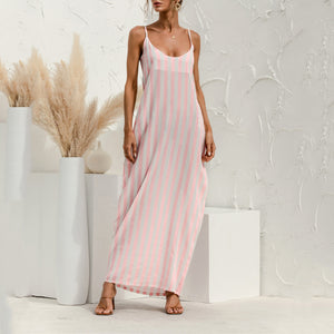 Beach Striped Loose Sling Big Swing Maxi Dress