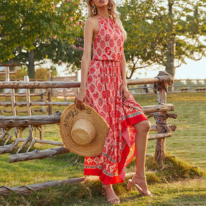 Sleeveless Bohemian Style Floral Printed Maxi Dress