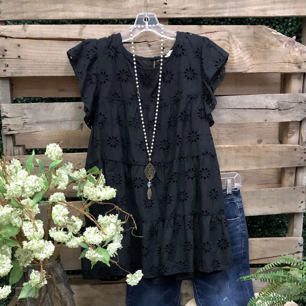 Summer Hollow Floral Short Sleeve Tops
