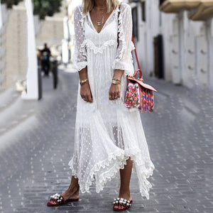 Elegant White Lace Maxi Dress