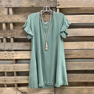 Solid Color Short Sleeve Shirt Mini Dress