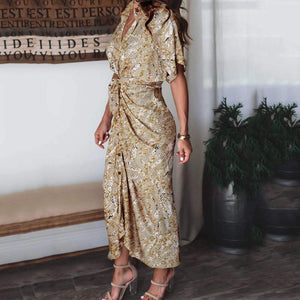 Elegant Fashion Printed V-Neck Maxi Dress