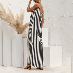 Beach Striped Loose Sling Big Swing Maxi Dress
