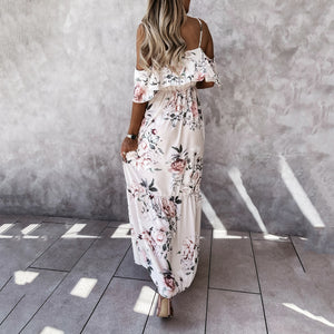 Open Back Floarl Printed Sling Maxi Dress
