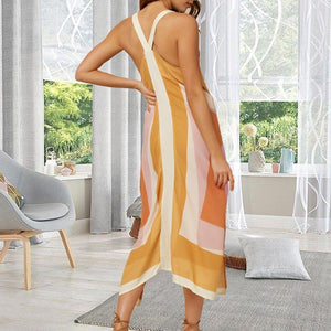 Striped One Collar Maxi Dress