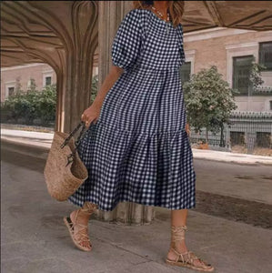 Plaid Stitching Loose Maxi Dress