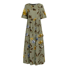 Load image into Gallery viewer, Cotton And Linen Print Round Neck Dress

