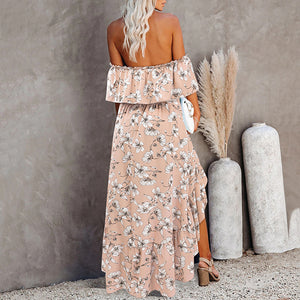 Fashion Off Shoulder Floral Printed Vacation Dress
