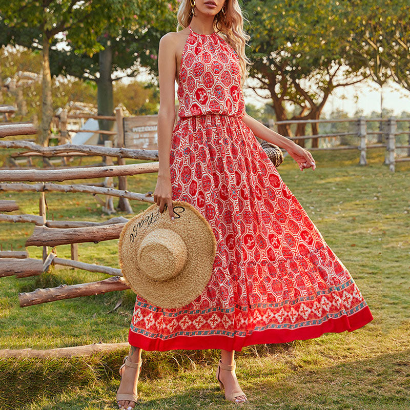 Sleeveless Bohemian Style Floral Printed Maxi Dress