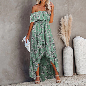 Fashion Off Shoulder Floral Printed Vacation Dress