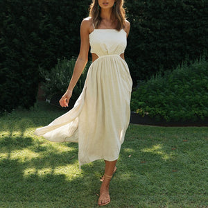Lace-Up Irregular Slit Sling Maxi Dress