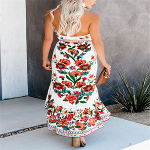 High Waist Irregular Floarl Printed Maxi Dress