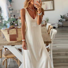 Load image into Gallery viewer, V Neck Printed Sleeveless Suspender Maxi Dress
