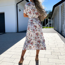 Load image into Gallery viewer, Floral Print V-Neck Lace Up Maxi Dress
