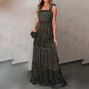 Striped Print Sling Maxi Dress