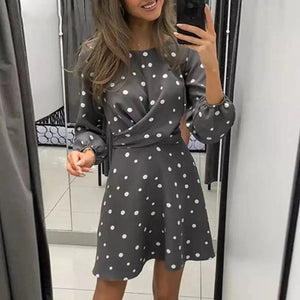 Round Neck Long Sleeve Polka Dot Dress