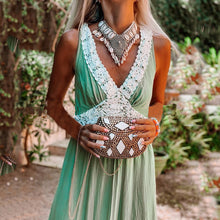 Load image into Gallery viewer, Deep V Lace Holiday Maxi Dress
