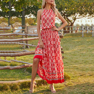 Sleeveless Bohemian Style Floral Printed Maxi Dress