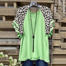Load image into Gallery viewer, Leopard Printed Ruffle Short Sleeve Stitching Tops
