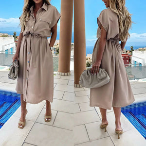 Fashion Sexy Shirt Button Maxi Dress