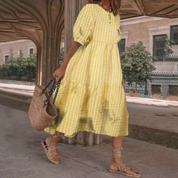 Plaid Stitching Loose Maxi Dress