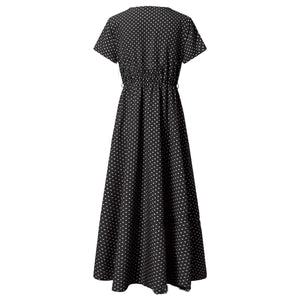 V Neck Polka Dot Short Sleeved Maxi Dress