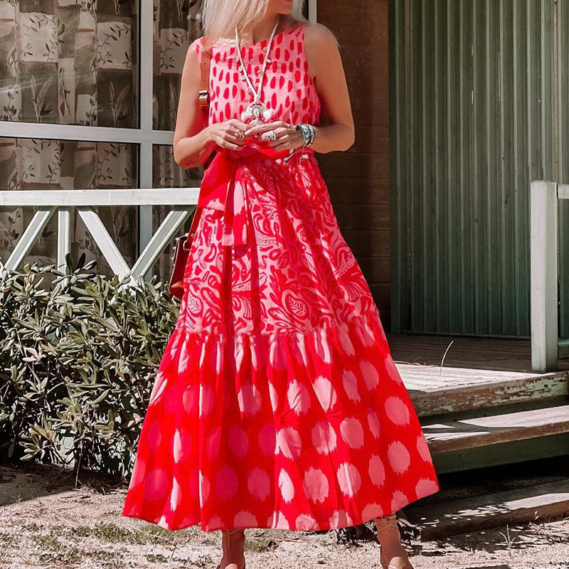 Printed Sleeveless Round Neck Maxi Dress