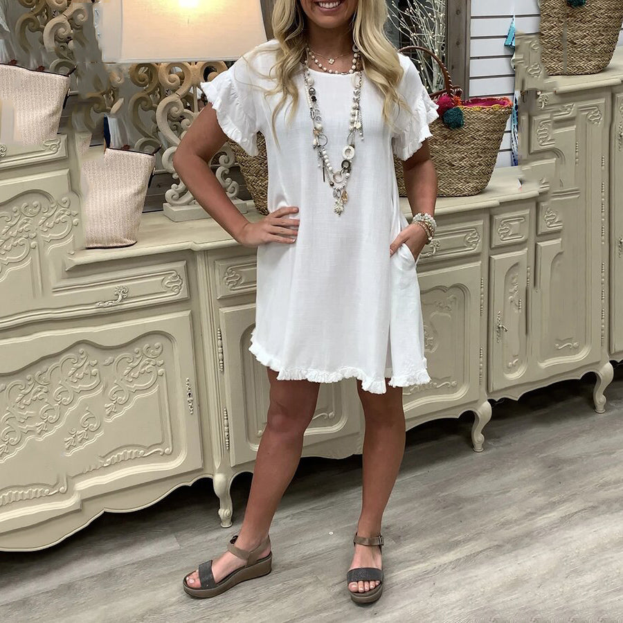 Solid Color Short Sleeve Shirt Mini Dress