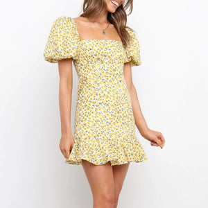 Cute Square Collar Floral Printed Dress