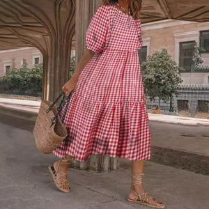 Plaid Stitching Loose Maxi Dress