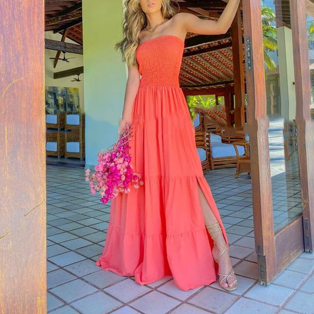 Casual Halter Split Holiday Maxi Dress