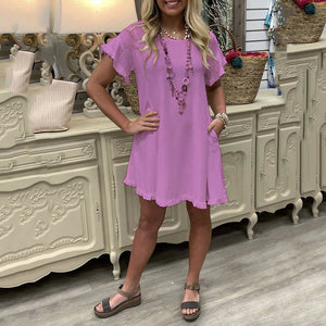 Solid Color Short Sleeve Shirt Mini Dress