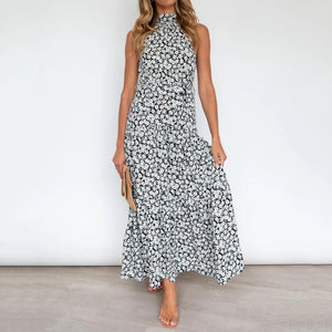 Fashion Halter print Sleeveless Vacation Maxi Dress